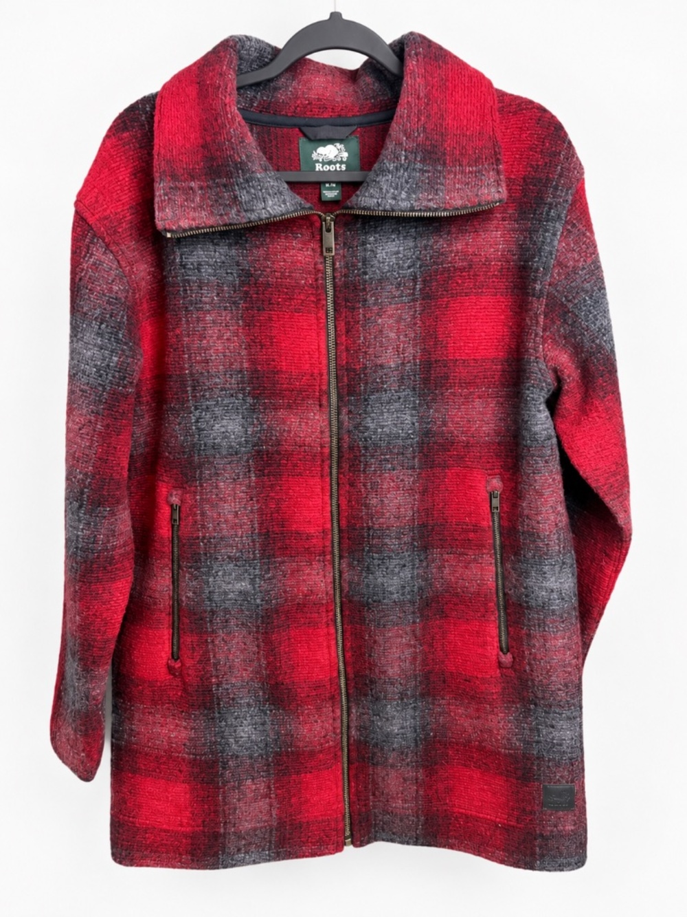 Roots - Seymour Red & Black Plaid Wool Blend Long Jacket - Size M